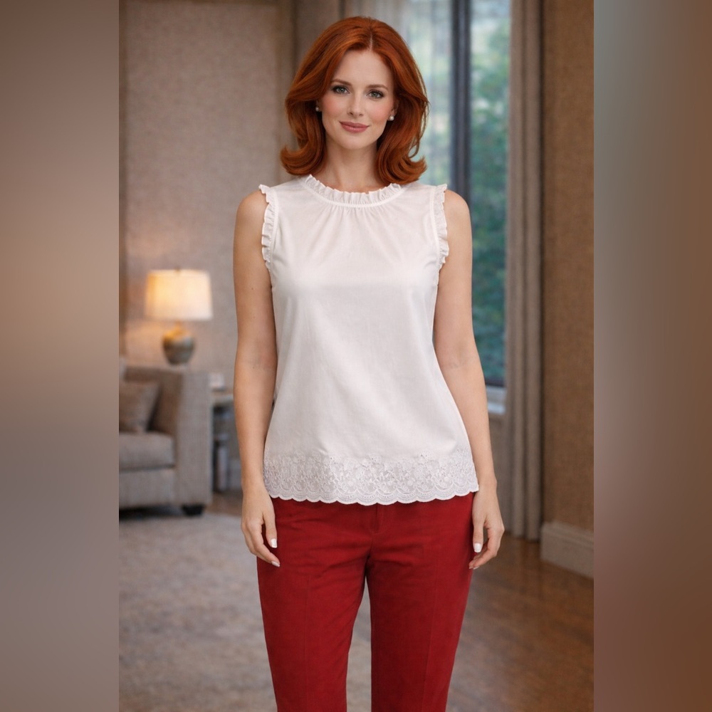 NWT Brooks Brothers sleeveless stretch ruffle neck blouse non iron size 12